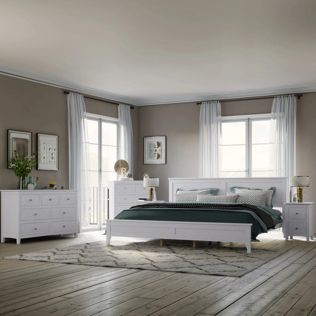 White Solid Wood 5 Pieces King Bedroom Set S953
