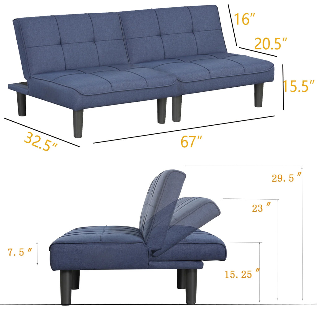Dark Blue Fabric Convertible Futon Sofa Bed E6135