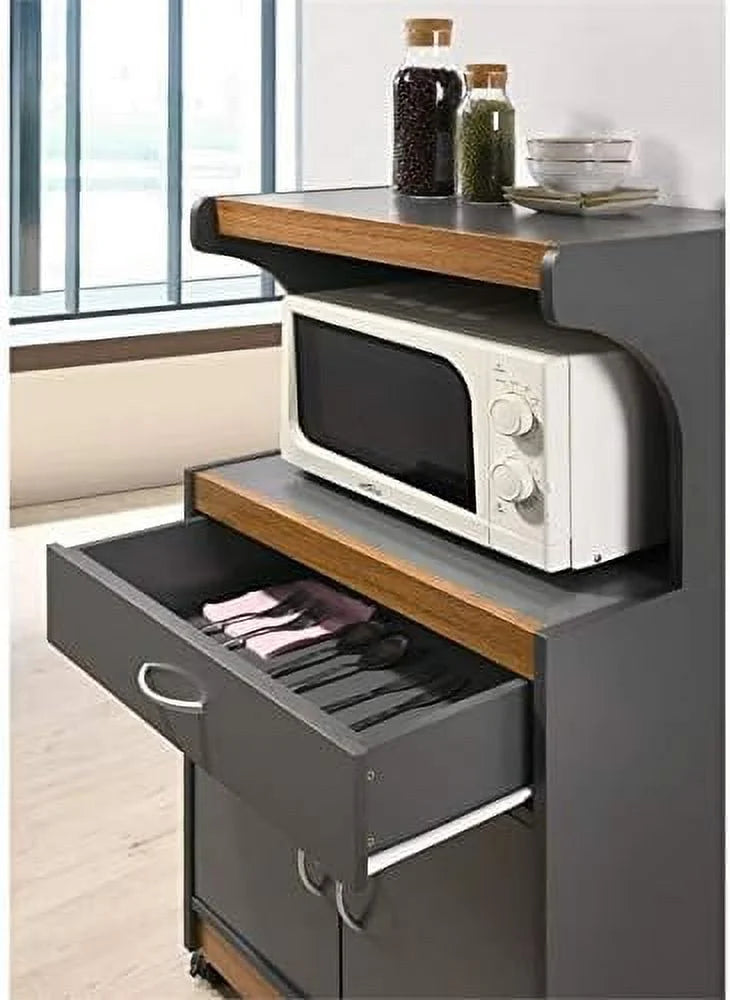 Gray Oak Microwave Kitchen Cart H6299