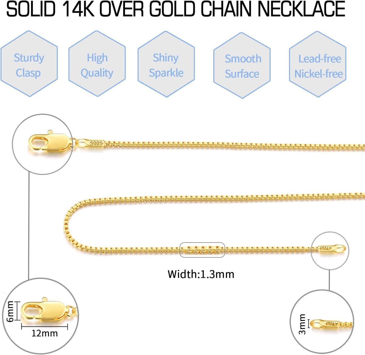 14K Gold Over 925 Sterling Silver Chain Necklace G968