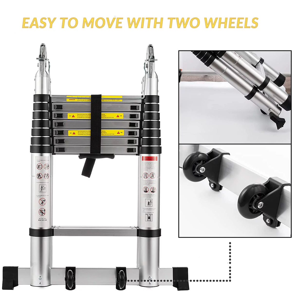 16.5FT Aluminum Telescoping Extension Ladder with Wheels 330lb Capacity Z583820