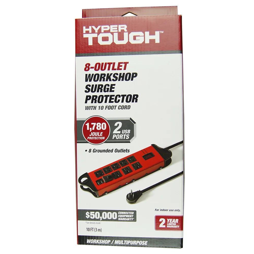 8-Outlet 10ft Metal Surge Protector with 2 Usb J576