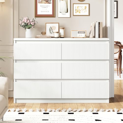 White 6 Drawer Wood Dresser B179660