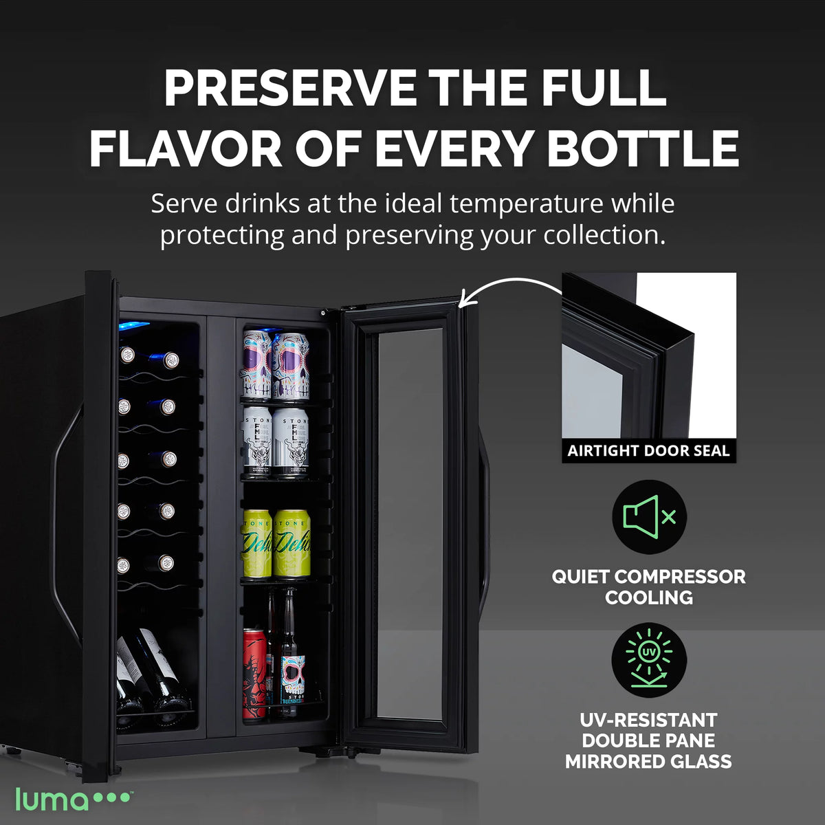 12 Bottle & 39 Can Dual Temperature Zones Wine Cooler Refrigerator K2398