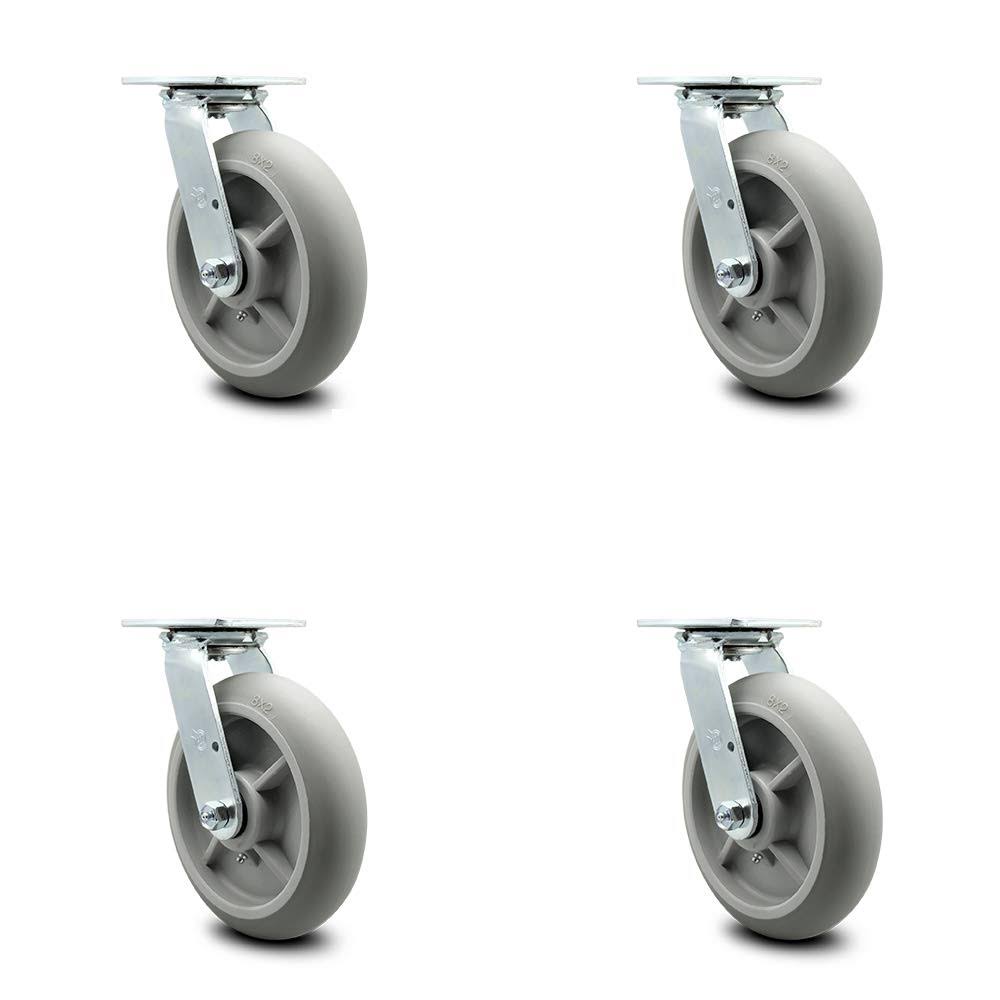 Set of 4 Gray Swivel Caster with Thermoplastic Rubber Wheels V3330