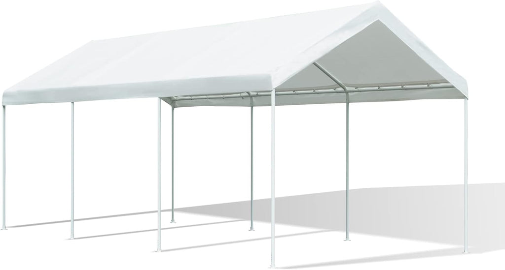 10' x 20' Heavy Duty Carport with Powder-Coated Steel Frame and 180g PE Tarp, Gray H6548