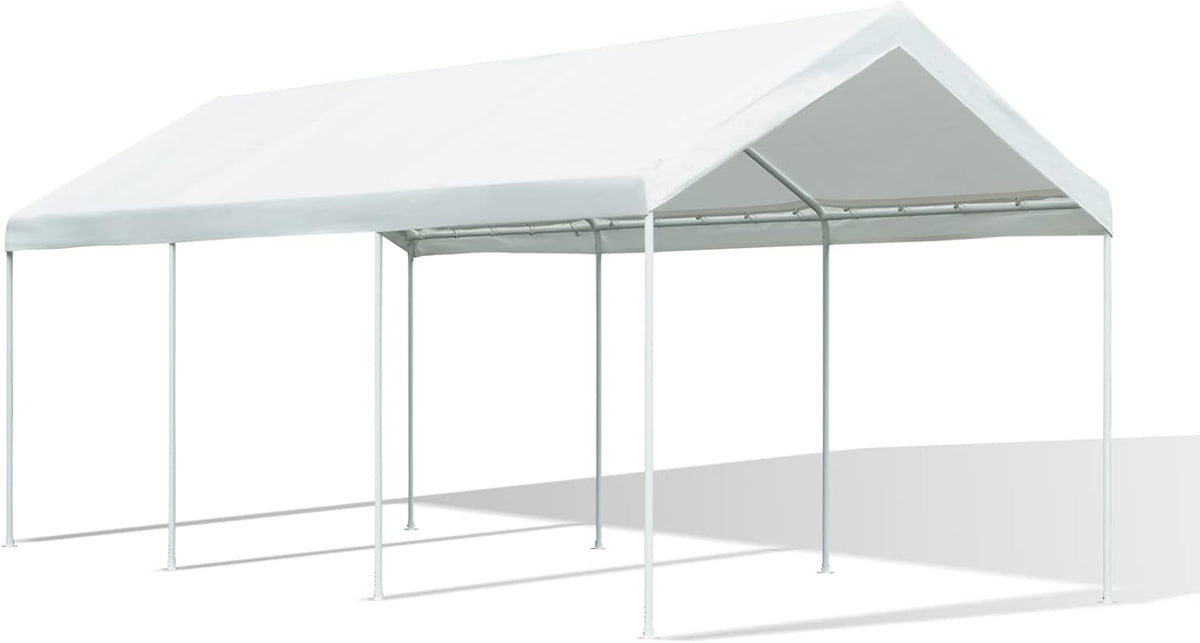 10' x 20' Heavy Duty Carport with Powder-Coated Steel Frame and 180g PE Tarp, Gray H6548