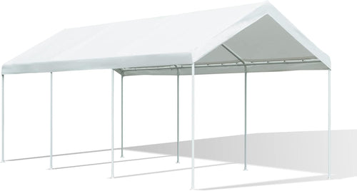 10' x 20' Heavy Duty Carport with Powder-Coated Steel Frame and 180g PE Tarp, Gray H6548