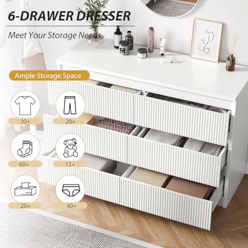 White 6 Drawer Wood Dresser B179660