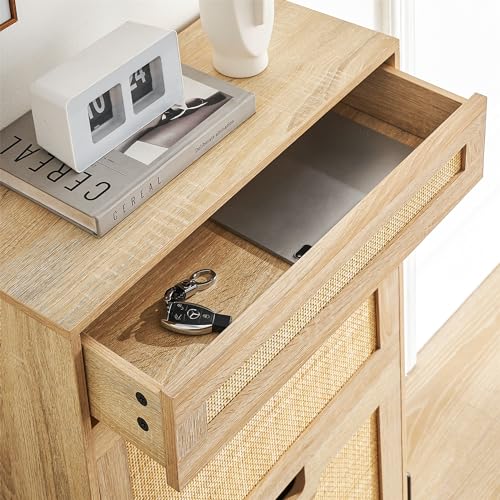 Oak Rattan Shoe Storage Cabinet with 3 Flip Door and 1 Drawer K63178