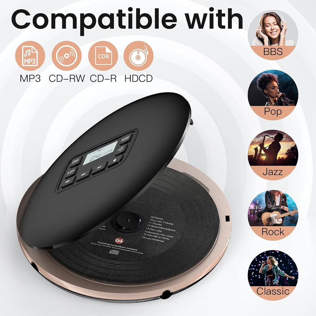 Black Portable CD Player with Headphones USB AUX Output K3580