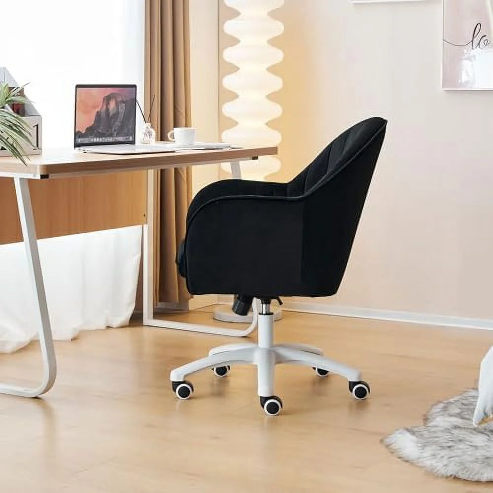 White Velvet Desk Chair with Wheels U71550