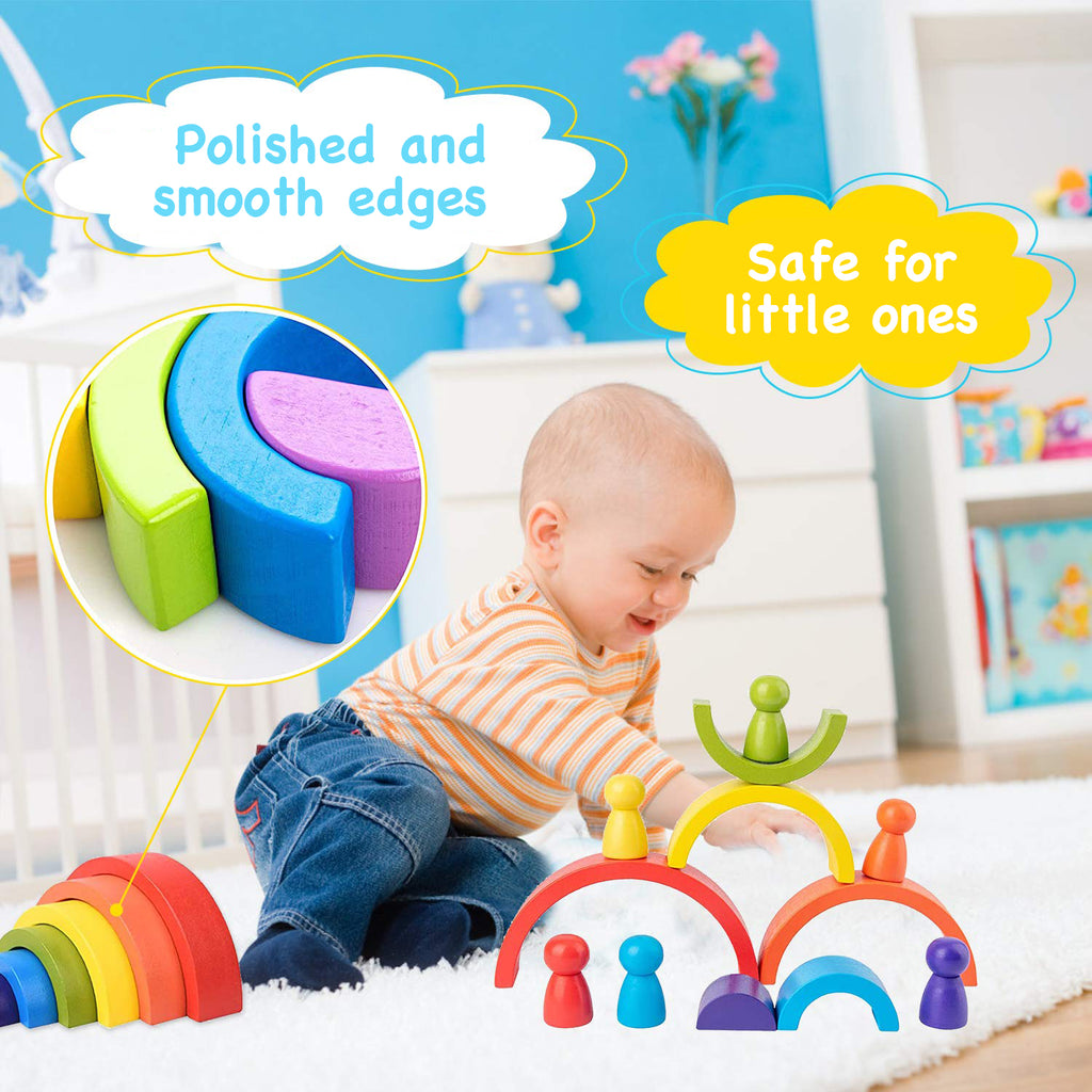 Wooden Rainbow Stacking Game Geometry Building Blocks Montessori Educational Toy F19414