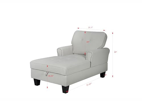 Beige Corduroy Chaise Lounge with Storage S879