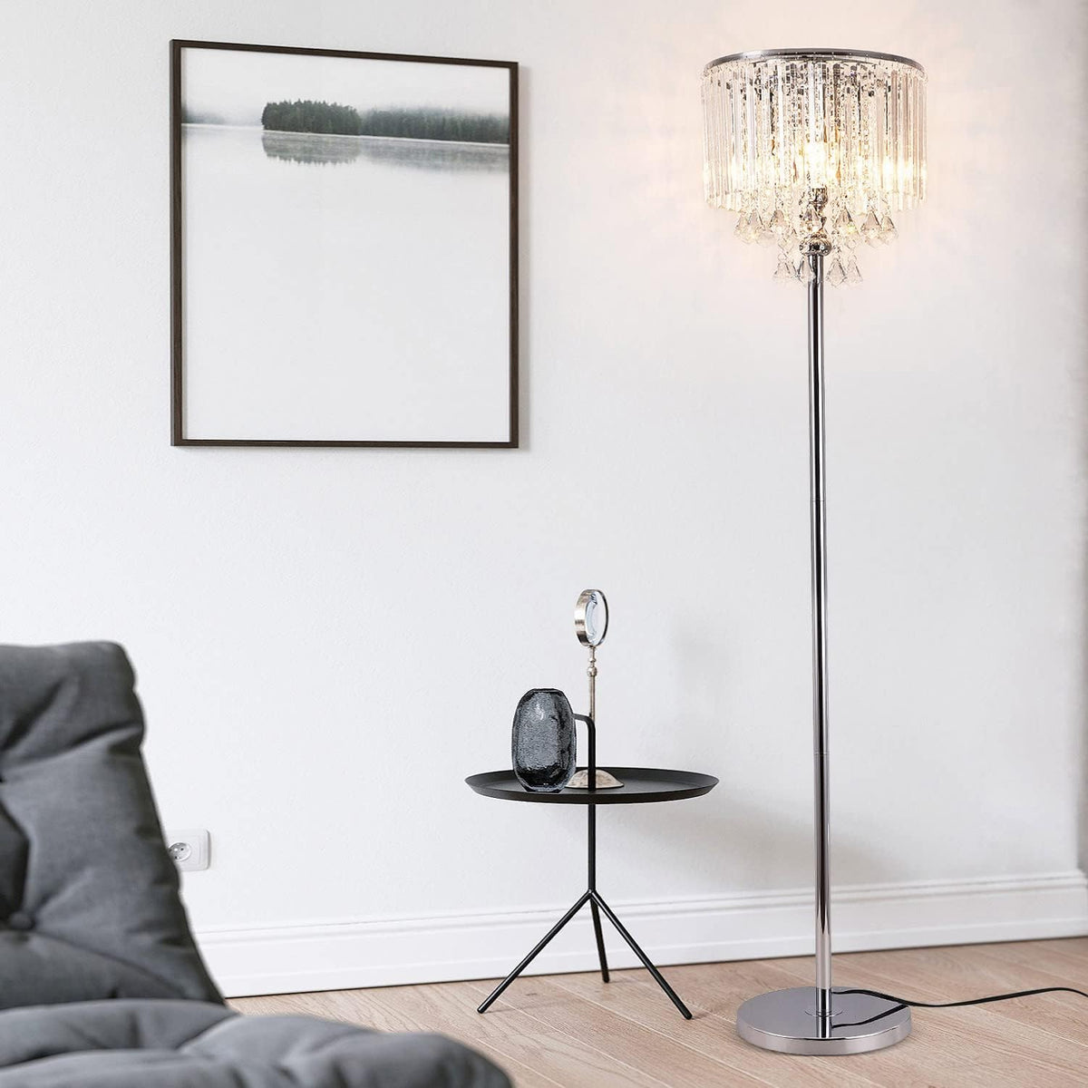 Crystal & Glass 3-Lights Chrome Finish Floor Lamp Q960085