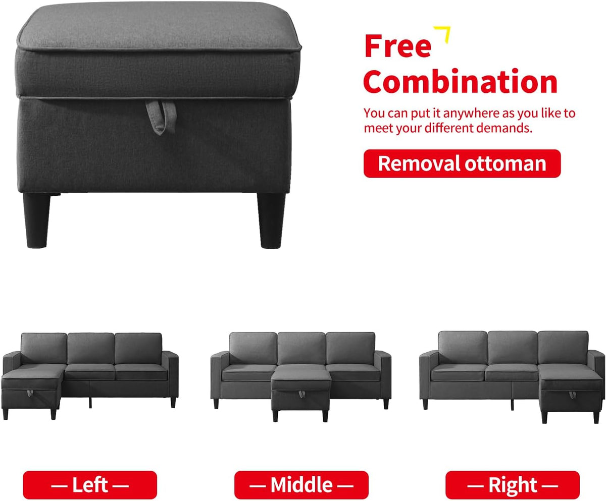 3 Piece Modular Sectional Sofa Set with Storage Ottoman (Dark Gray) S25563