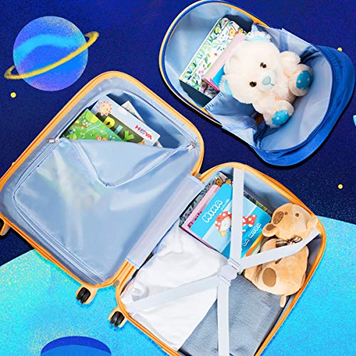 2Pc Kid Carry On Luggage Set, 12" & 18" Suitcase with 4 Spinner Wheels V45537