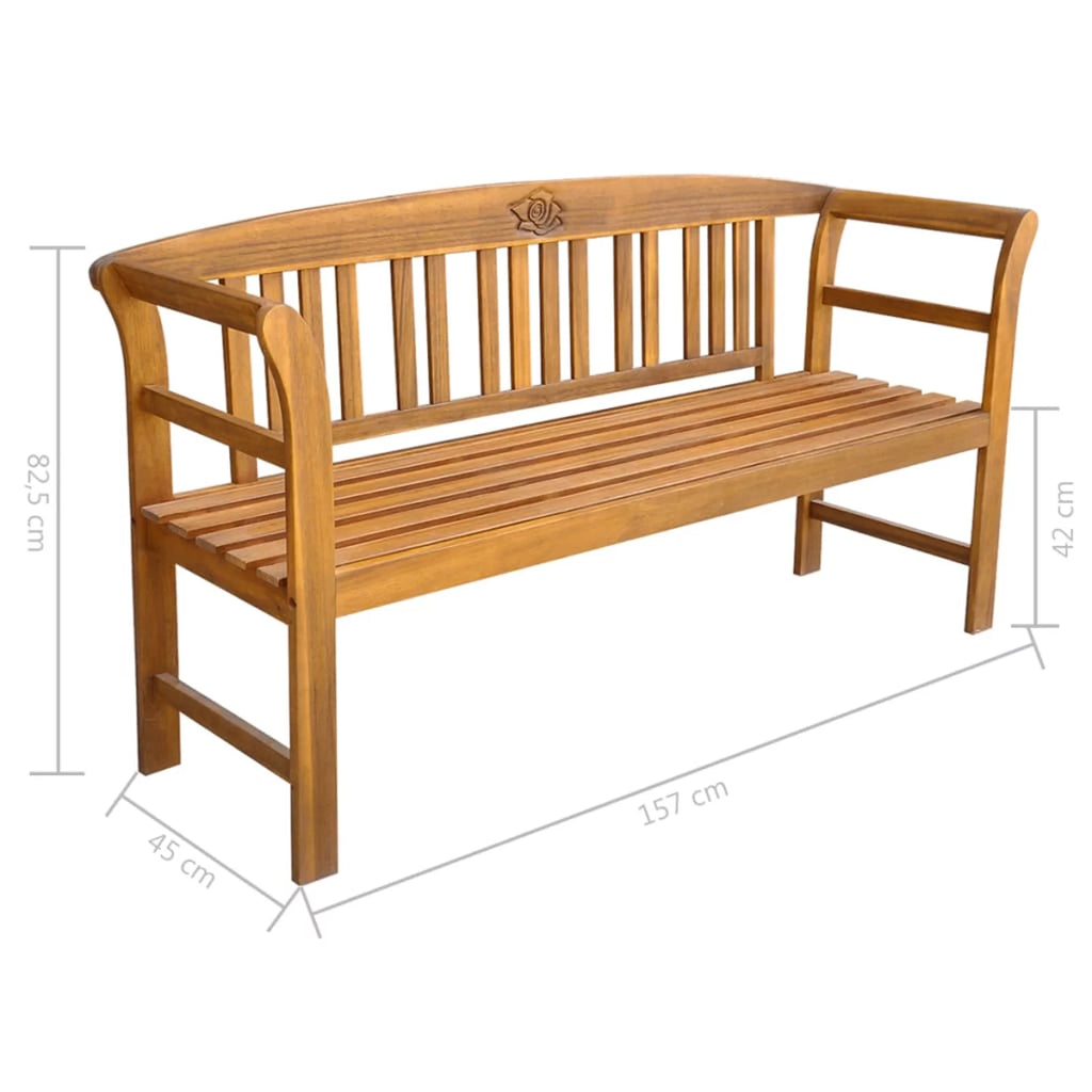61.8 Inches Acacia Wood Garden Bench with Backrest and Curved Armrest G528113