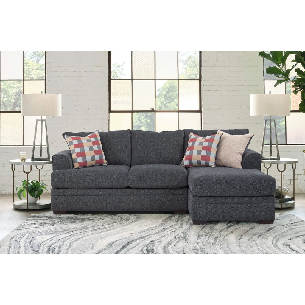 Charcoal Two Piece Sectional Sofa with Three Throw Pillows E98417