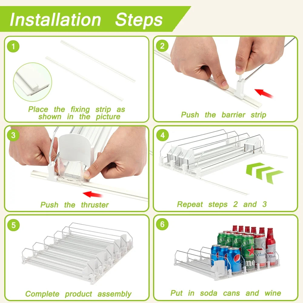 5 Rows Drink Organizer for Fridge, 16.14in Depth, White C37934