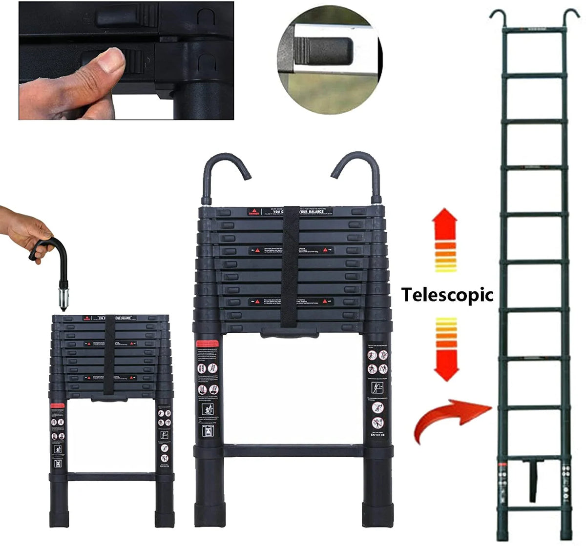 3.2 m Telescopic Ladder with Removable Hook V686