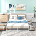White Metal Platform Bed Frame with 2 Drawers J5481