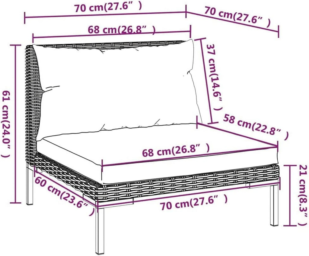 12 Piece Patio Lounge Set with Cushions Poly Rattan Dark Gray T3070