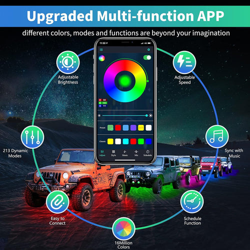 12 Pods LED Rock Lights Kit, APP/RF Control Multicolor Waterproof Exterior Rock Lights B3379