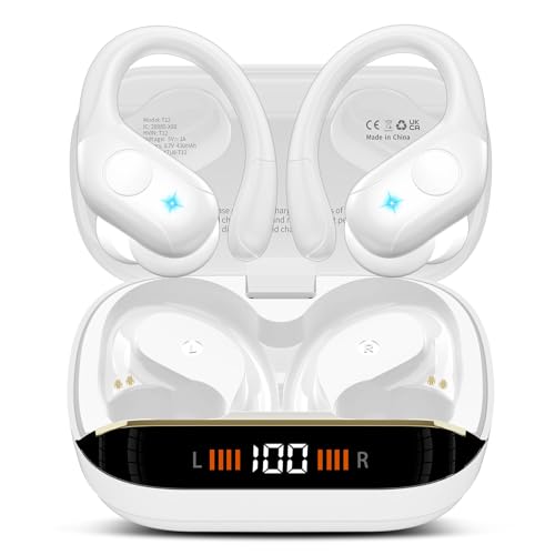 Wireless Bluetooth 5.4 Earbuds with Earhooks, 75H Deep Bass, 4 ENC Mic, IP7 Waterproof, Red V6004