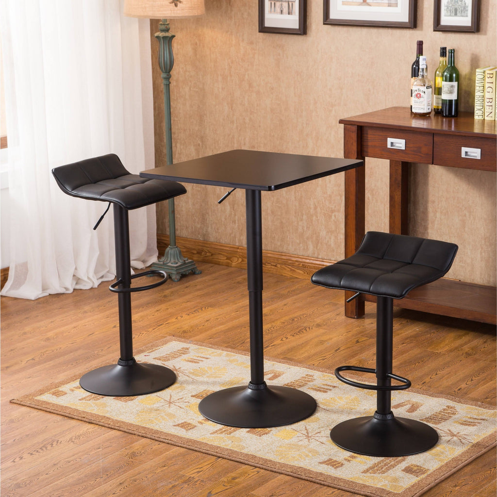 Black Metal Bar Table with 2 Swivel Bonded Leather Stools W98986