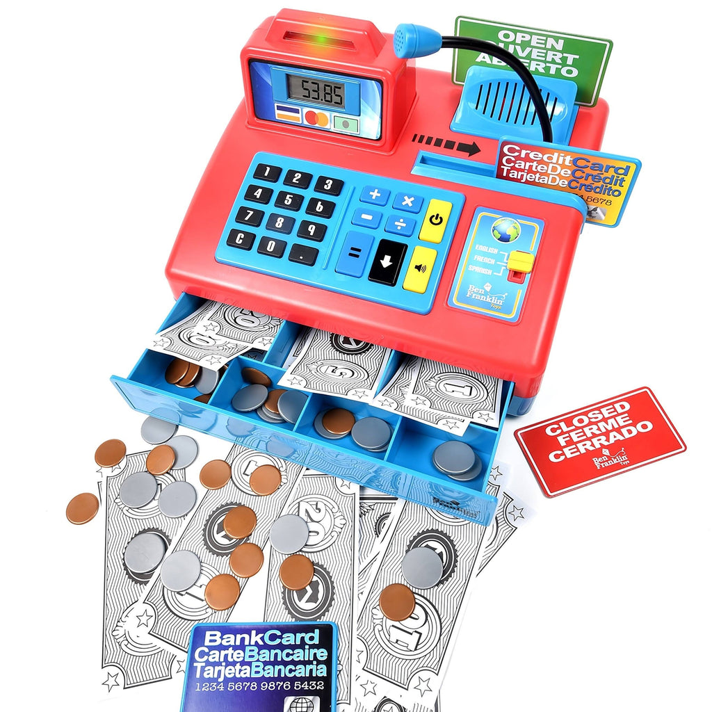 Talking Cash Register Kit with Play Money and Store Set in Red Toy E8422