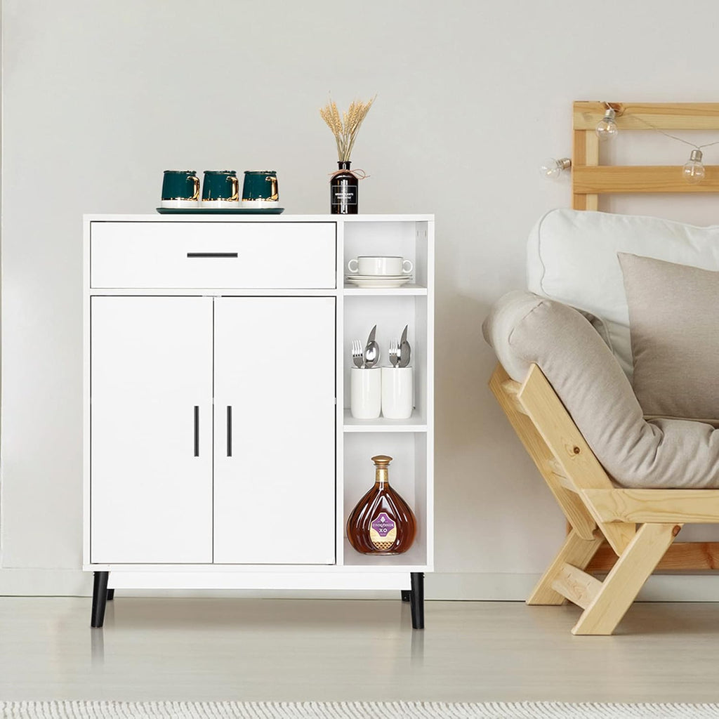 White Accent Buffet Cabinet with Open Shelves and Doors U291859