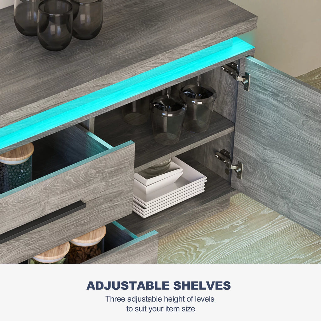 67" TV Stand with LED Lights and Cabinets V627