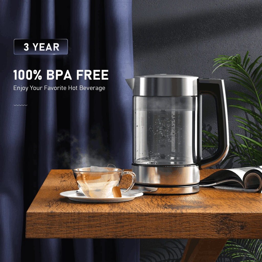 Silver Electric Kettle 1.7L 1500W Glass Y6055