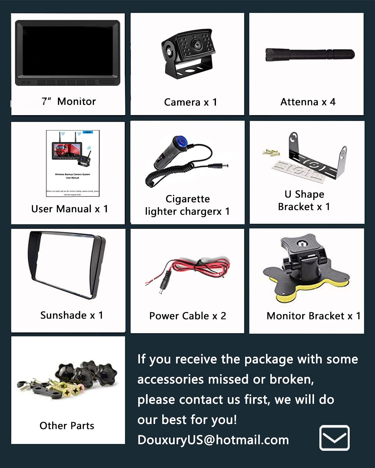 Wireless Backup Camera IP69 Waterproof 170° Wide View Angle HD 1080P with 7 Monitor U2938