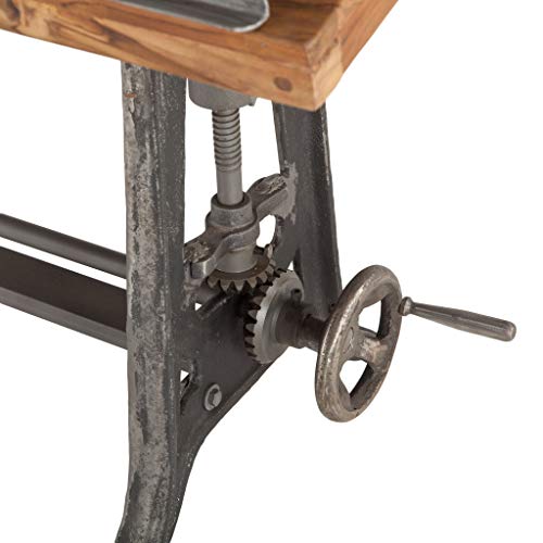 Adjustable Height Drafting Table with Iron Cast Base and Reclaimed Mango Wood Table Top N7377