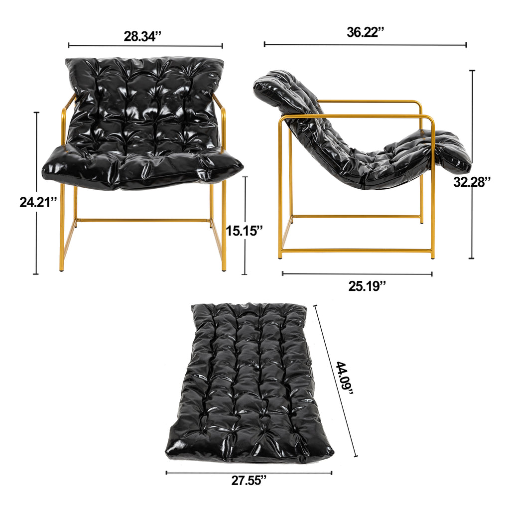 Black Faux Leather Sling Chair with Gold Metal Frame V2159