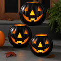 3 Sets Halloween Metal Jack O Lanterns Pumpkin with 3 LED Candles with Black Creepy Cloth Decoration Bundle L45567