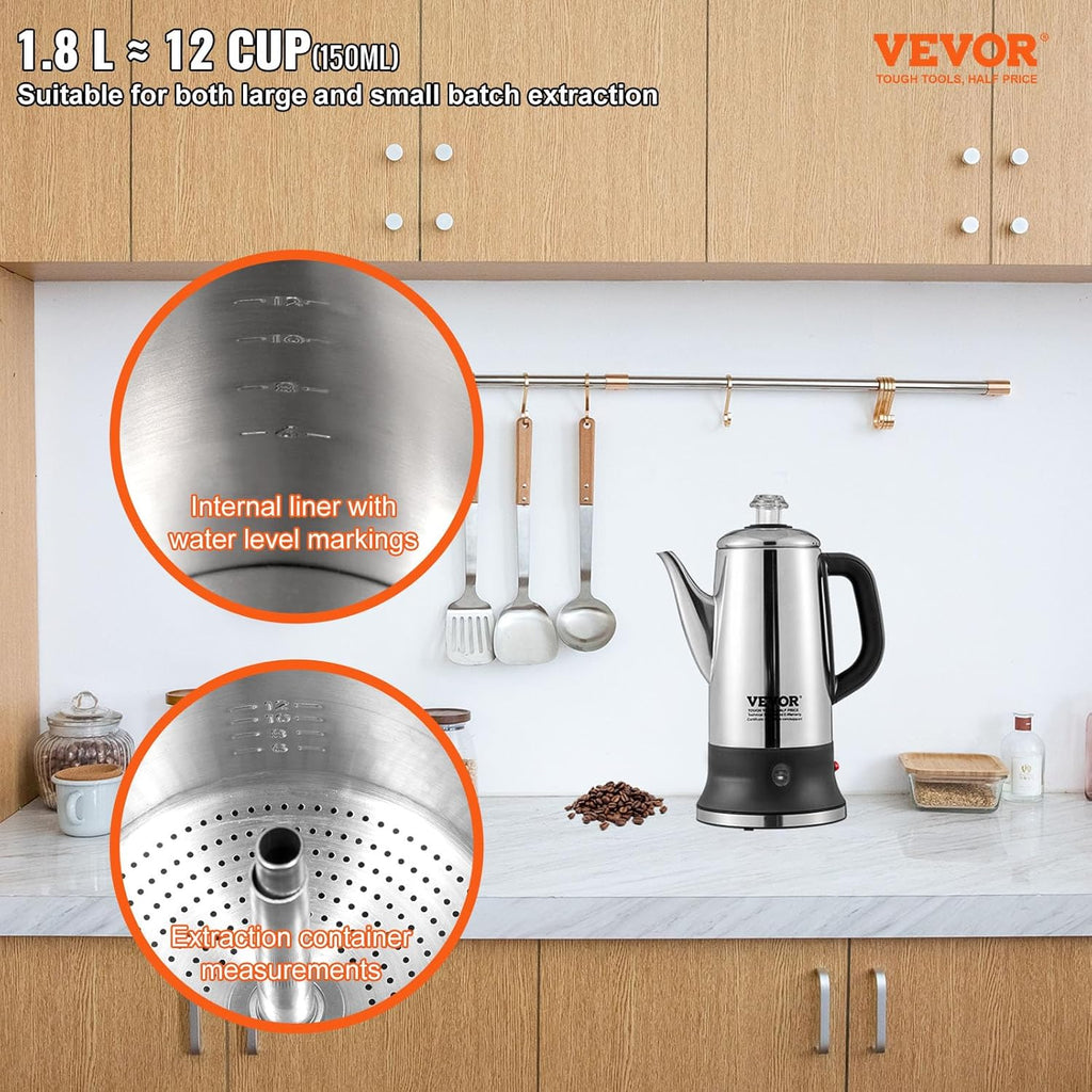 12-Cup 304 Stainless Steel Electric Coffee Percolator G97394