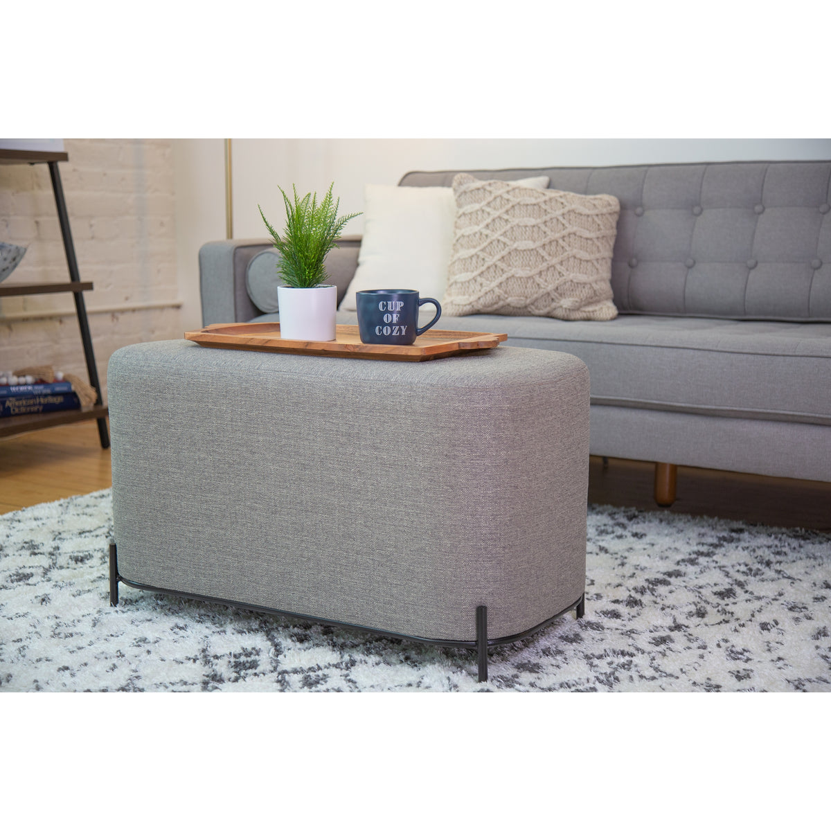 Tan Solid Faux Leather Decorative Bench J665130