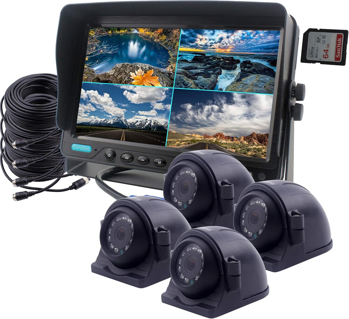 9 inch 4 x Heavy Camera Backup Camera Monitor Kit with Quad Split Screen G580275