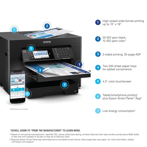Wireless All-in-One Wide-Format Printer with Auto 2-Sided Print, Copy, Scan and Fax, 50-Page ADF, 500-sheet Paper Capacity, 4.3" Screen, Black K192011