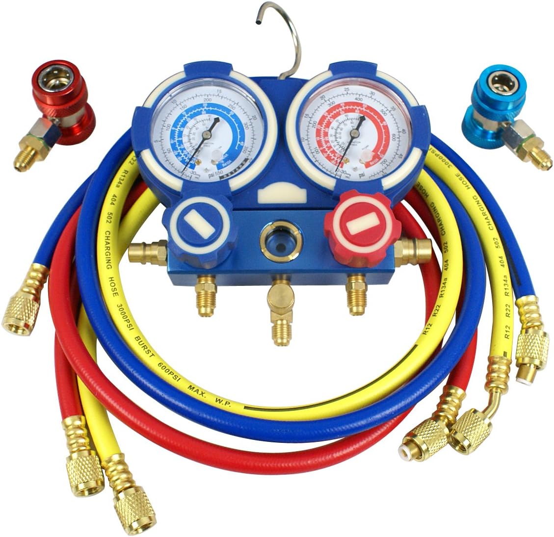 A/C Manifold Gauge Set R134a Refrigeration Kit Brass 4FT w/Case, 1/4 SAE Fittings C985925