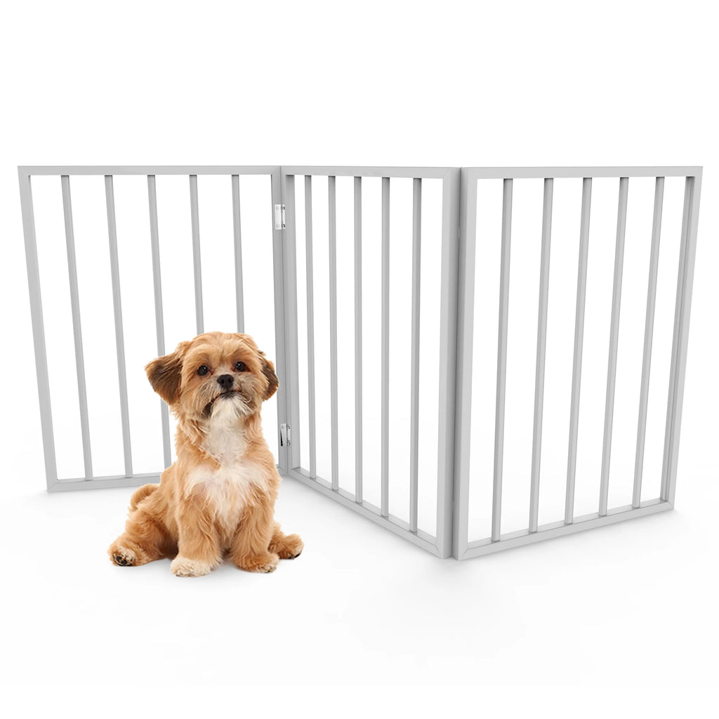 White Wooden Freestanding Folding Accordion Style Dog Gate F544