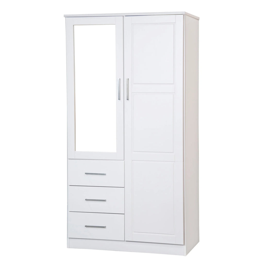 100% Solid Wood Wardrobe Armoire with Mirrored Doors White E11539