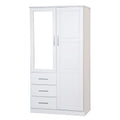 100% Solid Wood Wardrobe Armoire with Mirrored Doors White E11539