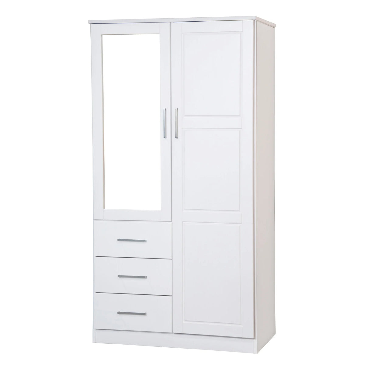 100% Solid Wood Wardrobe Armoire with Mirrored Doors White E11539