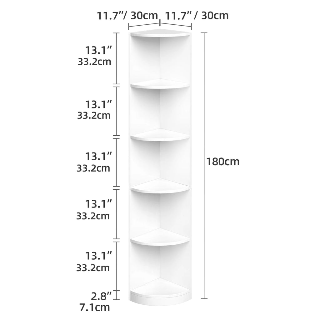 5 Tier White Corner Bookcase D269