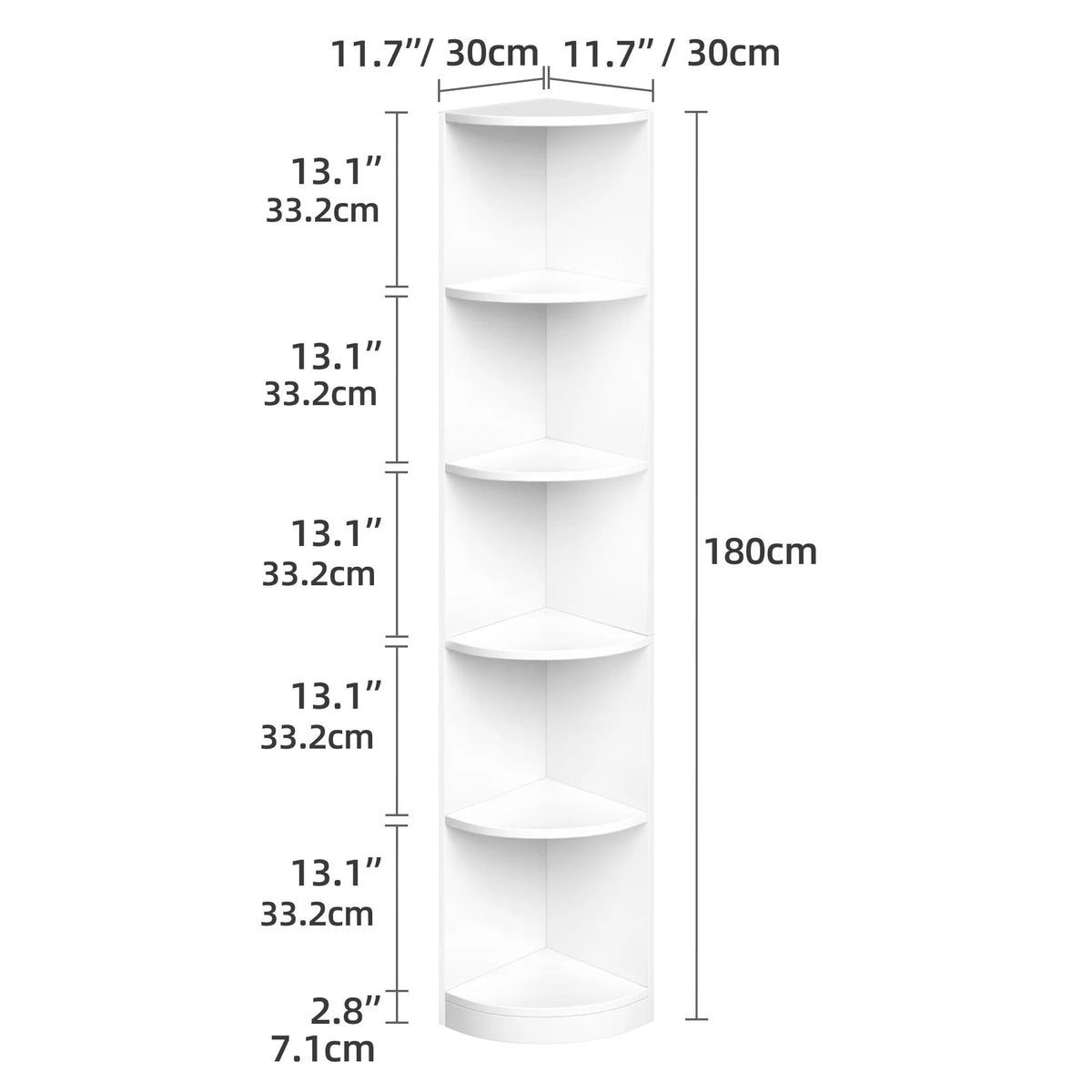 5 Tier White Corner Bookcase D269