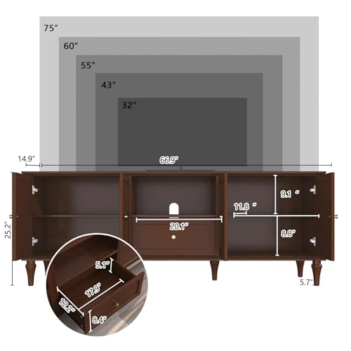 67'' Mid-Century Modern TV Stand with Storage Drawer and Doors H90666